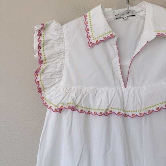 English Factory Floral Embroidered Collard Mini Dress White Size Medium - Picture 5 of 9